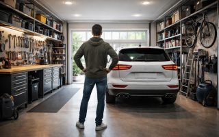 garage-moderne-voiture-outils-etageres