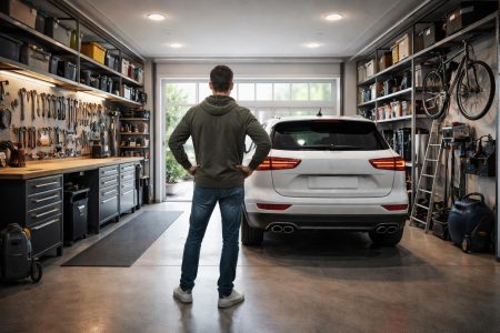 garage-moderne-voiture-outils-etageres