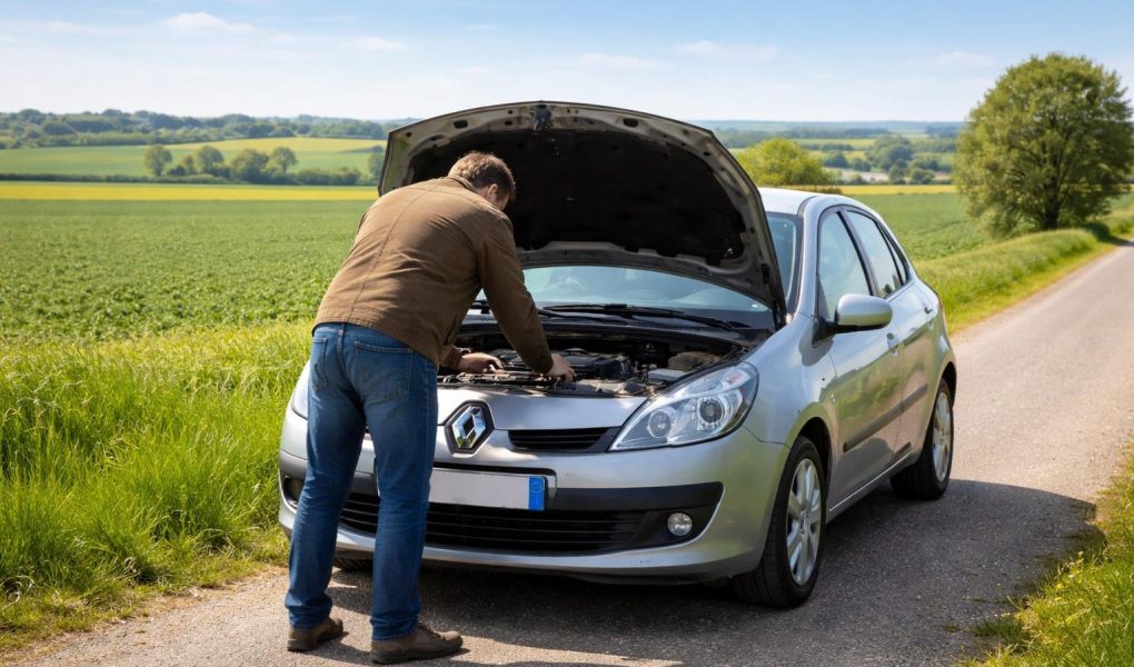 voiture-renault-route-campagne-champs-ciel-bleu