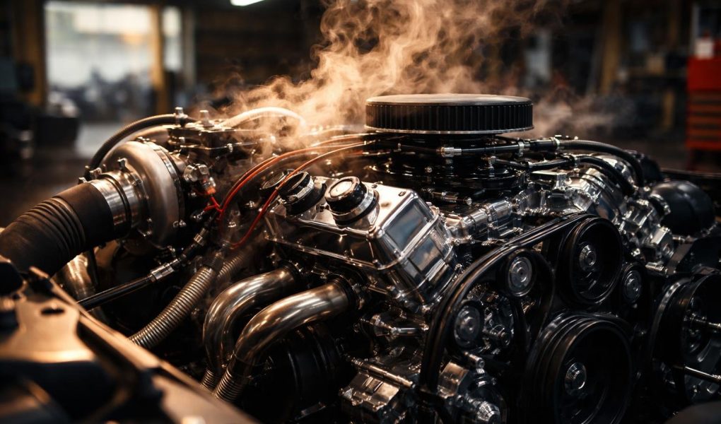 moteur-voiture-vapeurs-garage-flou